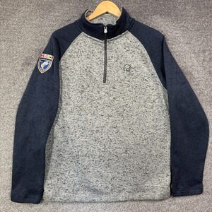 Ducks Unlimited Pullover Sweater Mens L Gray Navy Marled Quarter Zip Fleece